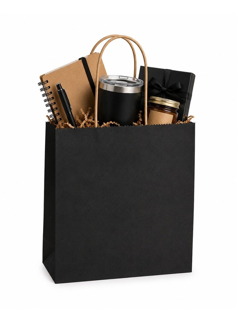 Black Kraft Paper Gift Bags with Handles – Premium Small Gift Packing Bags, Durable Paper Party Bags for Gifts, Shopping, Birthday, Wedding (Pack of 12) - Image 4