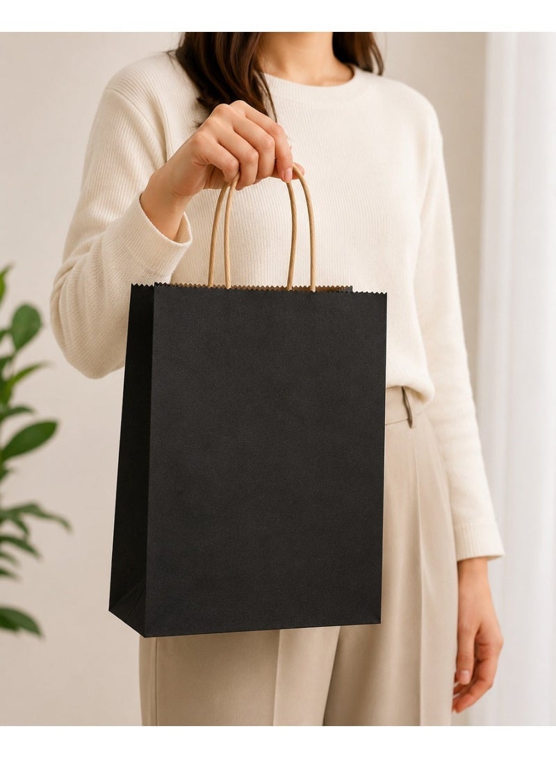 Black Kraft Paper Gift Bags with Handles – Premium Small Gift Packing Bags, Durable Paper Party Bags for Gifts, Shopping, Birthday, Wedding (Pack of 12) - Image 2