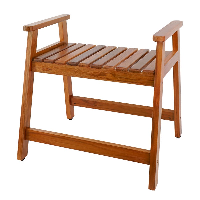 VaeFae VaeFae Teak Shower Chair with Arms 22 Shower Bench Spa Bath Seat for Bathroom Wooden Shower Stool for Inside Shower 