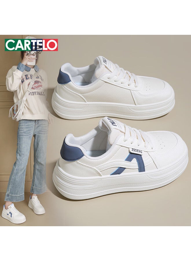 Cartelo Crocodile Women's Casual Shoes Versatile White Thick-soled Sports Sneakers Blue Size 39 Model 1614 - Image 1