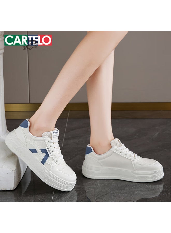 Cartelo Crocodile Women's Casual Shoes Versatile White Thick-soled Sports Sneakers Blue Size 39 Model 1614 - Image 5