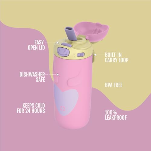 Ello زجاجة ماء للأطفال بسعة 12 أونصة من إيلو إيليز مع عزل فراغي من الفولاذ المقاوم للصدأ مع قشة ومقبض حمل مدمج وغطاء قفل مانع للتسرب للحقائب المدرسية وعلب الغداء والرياضات الخارجية، وحيد القرن - Image 3