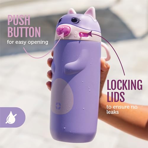 Ello زجاجة ماء للأطفال بسعة 12 أونصة من إيلو إيليز مع عزل فراغي من الفولاذ المقاوم للصدأ مع قشة ومقبض حمل مدمج وغطاء قفل مانع للتسرب للحقائب المدرسية وعلب الغداء والرياضات الخارجية، وحيد القرن - Image 5