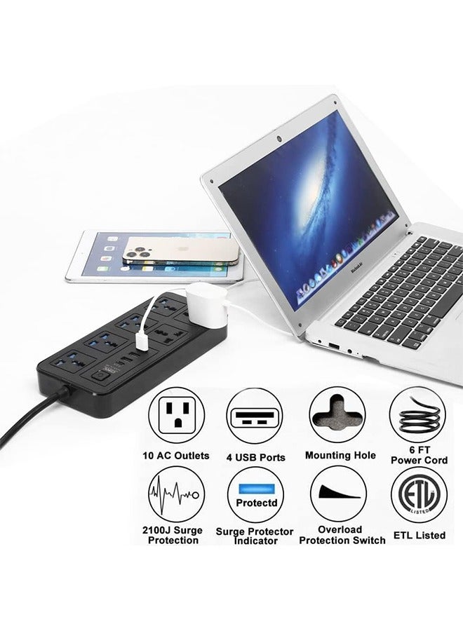 جي كي كي شريط تمديد كهربائي، سلك تمديد عالمي مزود بـ 6 مقابس طاقة و3 فتحات USB، شريط طاقة بطول 2 متر بستة اتجاهات مع فتحة شحن USB من النوع C PD، سلك تمديد بطول 2 متر - Image 2