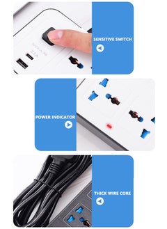 GKK Electric Extension Power Strip, Universal Extension Cord with 6 Power Socket and 3 USB Slots, 2 meter 6 Way Power Strip with USB type C PD Charging slot Extension Lead 2 meter  - Image 4