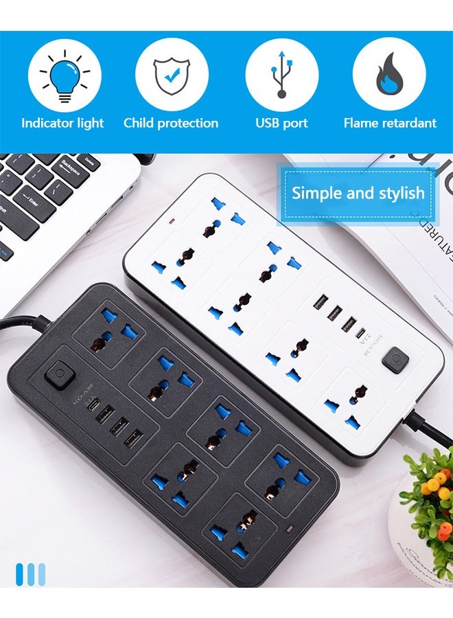 جي كي كي شريط تمديد كهربائي، سلك تمديد عالمي مزود بـ 6 مقابس طاقة و3 فتحات USB، شريط طاقة بطول 2 متر بستة اتجاهات مع فتحة شحن USB من النوع C PD، سلك تمديد بطول 2 متر - Image 3