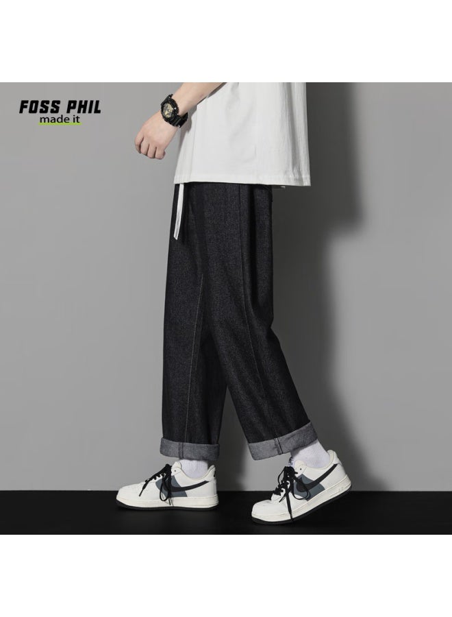 Foss Phil بناطيل الرجال الجينز، ربيع وصيف، فضفاضة مستقيمة الساق، ستريت ستايل أمريكي عارض، بناطيل كاجوال متدلية مواكبة للموضة، S336 أسود، مقاس M - Image 3