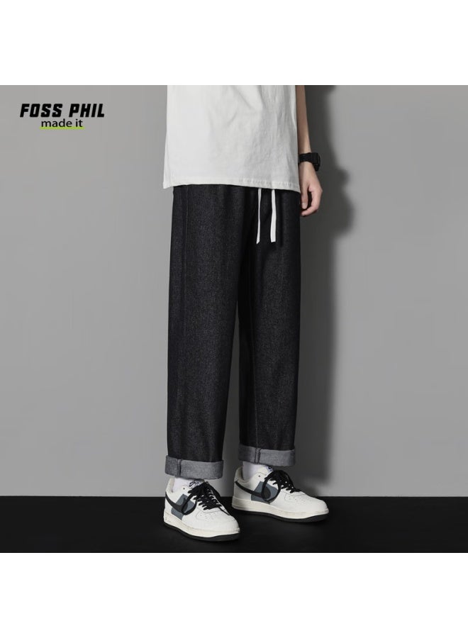 Foss Phil بناطيل الرجال الجينز، ربيع وصيف، فضفاضة مستقيمة الساق، ستريت ستايل أمريكي عارض، بناطيل كاجوال متدلية مواكبة للموضة، S336 أسود، مقاس M - Image 4
