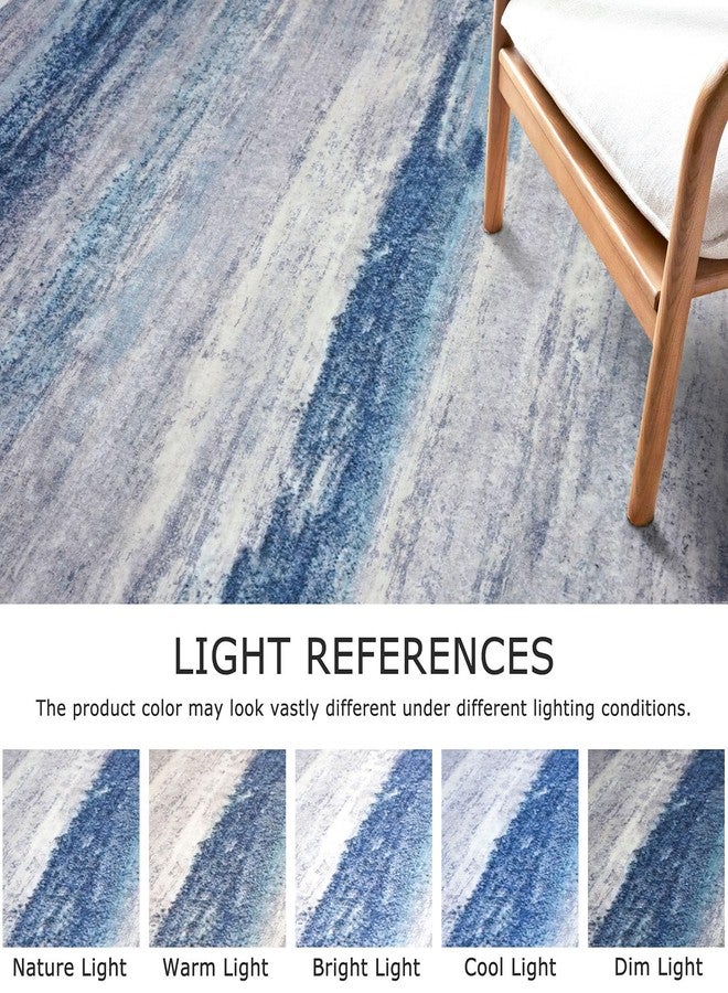 KOZYFLY Washable Area Rug 5x7 Modern Ombre Thin Rugs for Living Room Non-Slip Soft Striped Area Rug for Bedroom, Print Blue/Grey/Beige Abstract Carpet for Kid Room - Image 3