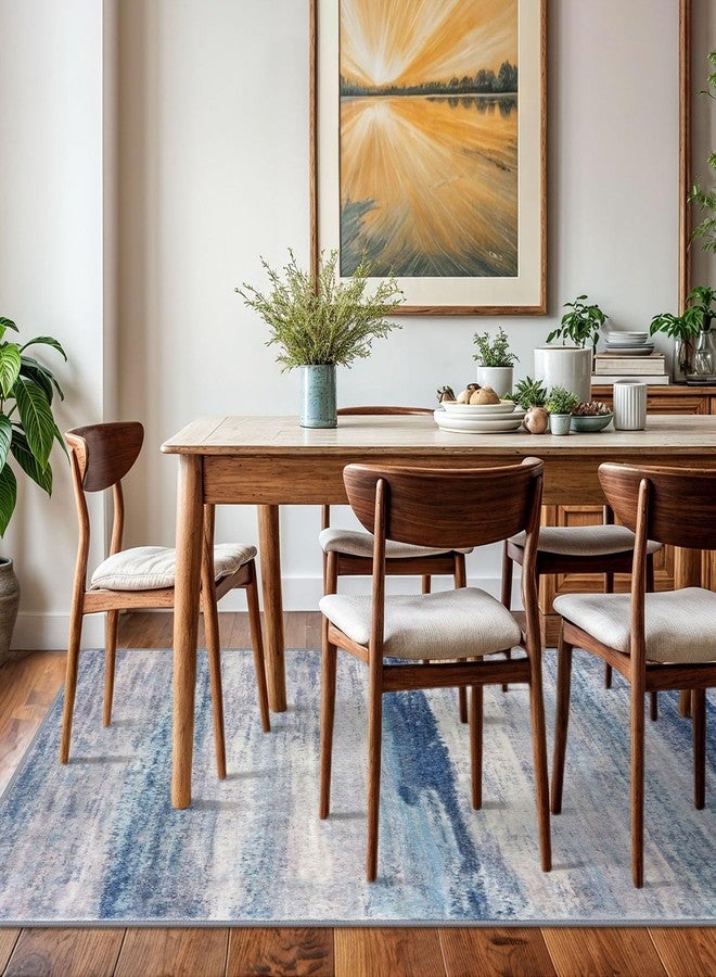 KOZYFLY Washable Area Rug 5x7 Modern Ombre Thin Rugs for Living Room Non-Slip Soft Striped Area Rug for Bedroom, Print Blue/Grey/Beige Abstract Carpet for Kid Room - Image 2