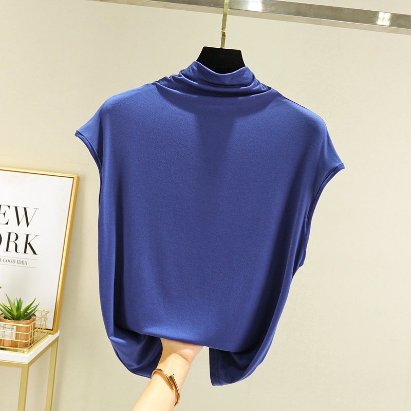 Modal Sleeveless T-shirt Spring and Autumn Interior Western Style Slimming Semi-high Collar Base Shirt Thin All-match Solid Color Top - Image 1