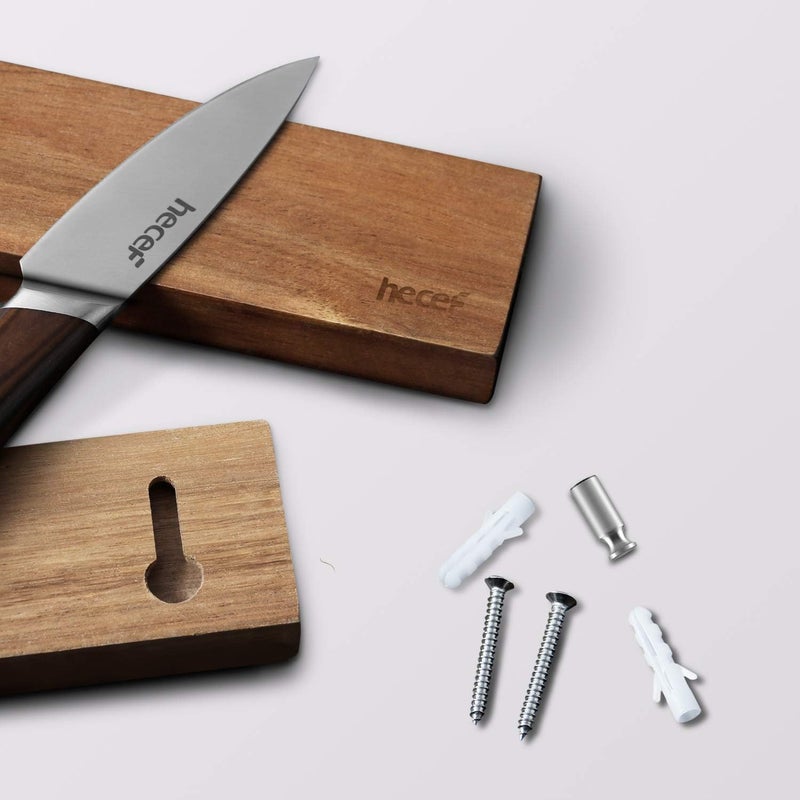 hecef 6 Inch (15 cm) Magnetic Knife Strip, Acacia Wood Knife Holder for Storing All Kinds of Metal Items, Brown - Image 5