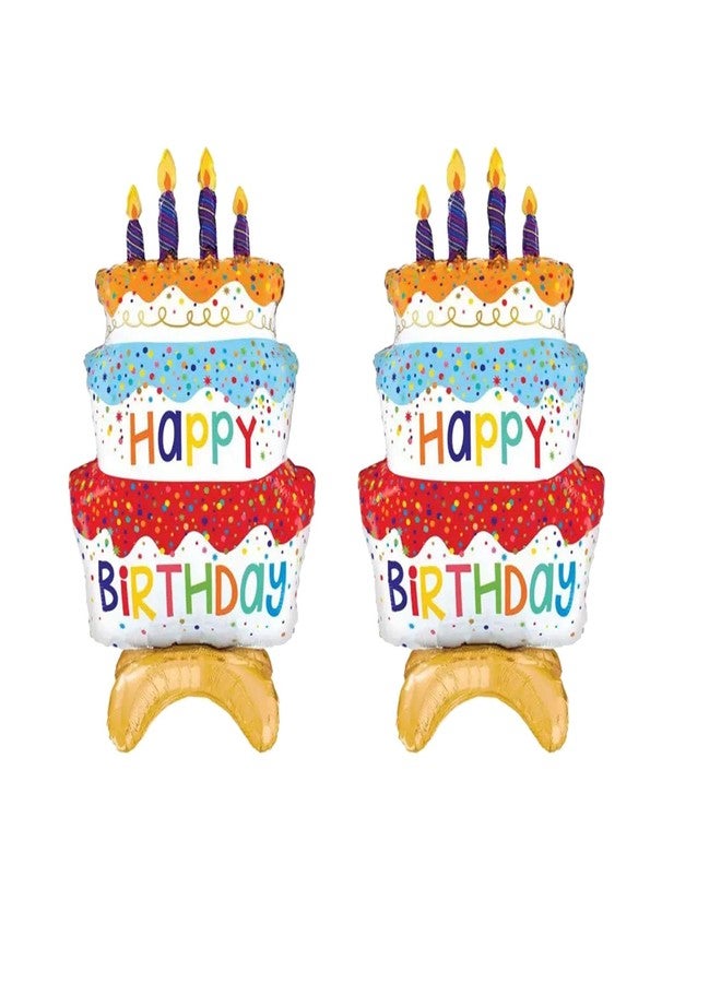 OHLIGEI 2PCS 39" Happy Birthday Cake Foil Balloons, Giant Self-Standing Three Layer Birthday Balloons for Girls Boys Birthday Party Supplies - Image 1