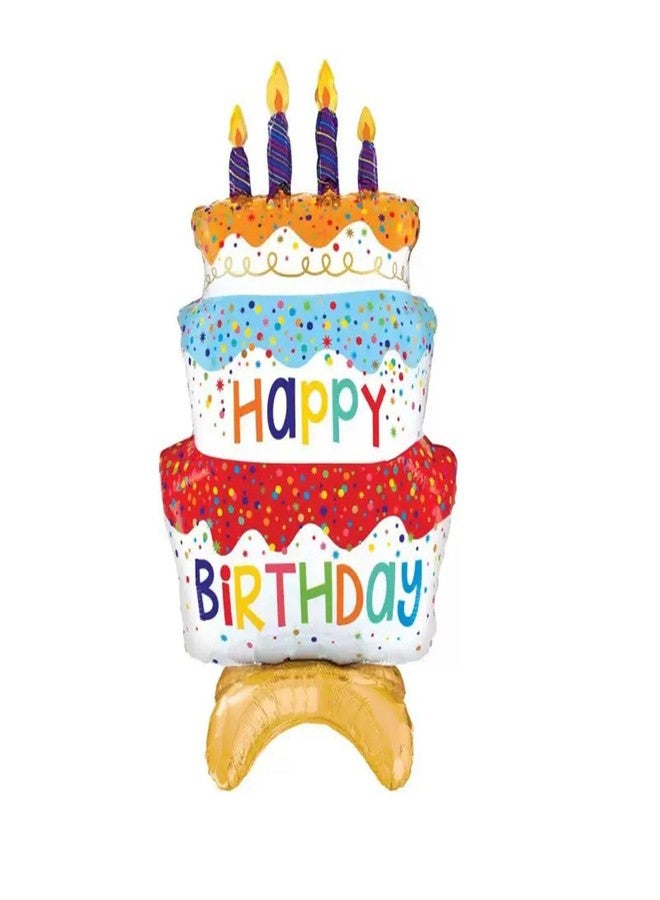 OHLIGEI 2PCS 39" Happy Birthday Cake Foil Balloons, Giant Self-Standing Three Layer Birthday Balloons for Girls Boys Birthday Party Supplies - Image 2
