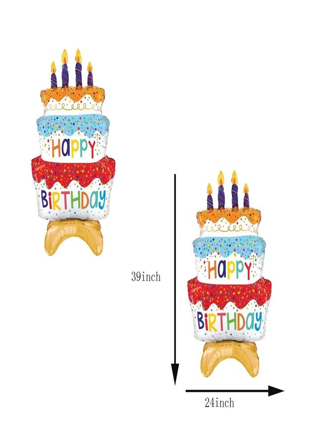 OHLIGEI 2PCS 39" Happy Birthday Cake Foil Balloons, Giant Self-Standing Three Layer Birthday Balloons for Girls Boys Birthday Party Supplies - Image 3