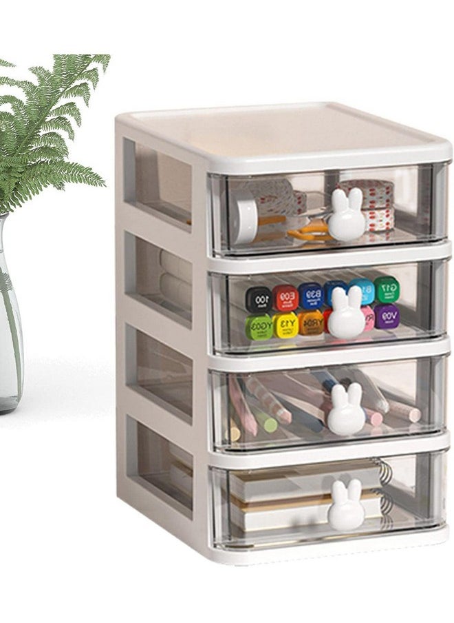 HOUSE OF QUIRK House of Quirk 4 Tier Transparent Cosmetic Jewelry Box, Office Desktop Drawer Storage Box, Plastic Multi-Layer Small Storage Box (White)  - Image 3