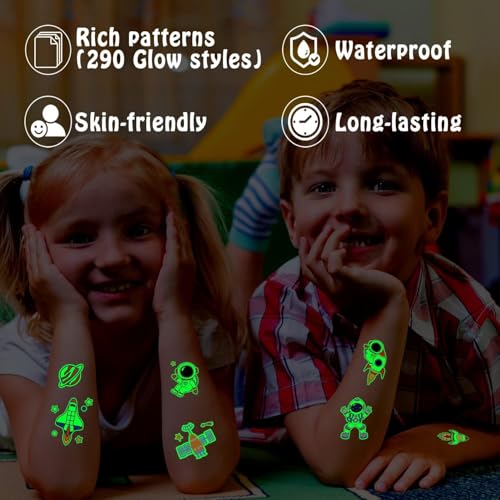 Partywind 290 Styles (30 Sheets) Luminous Space Tattoos for Kids Party Decorations, Glow Outer Space Party Supplies Favors with Astronaut/Rocket/Planet, Kids Games for Glow Party - Image 4