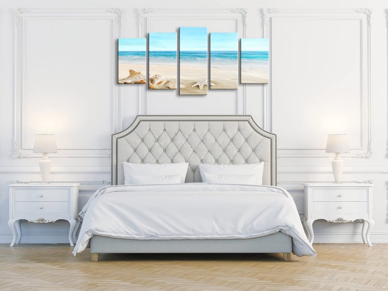 Pyradecor Seashell 5 panels Seascape Canvas Prints Landscape Pictures Paintings Modern Stretched Canvas Wall Art Sea Beach Pictures Artwork for Home Decor - Image 5