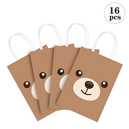 KERINGO 16 PCS Bear Party Decorations - Gift Treat Bags for Baby Shower, Kids Birthday Party Supplies and Decor - Paper Goody Candy Snack Bags for Boys and Girls - Image 2