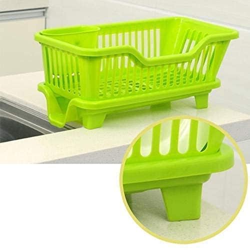 ROKOO Omkar s 3 in 1 Kitchen Sink Dish Drainer Drying Rack Utensils Washing Holder Plastic Basket Organizer with Tray and Utensil Cutlery Holder Cup (Green) - Image 2