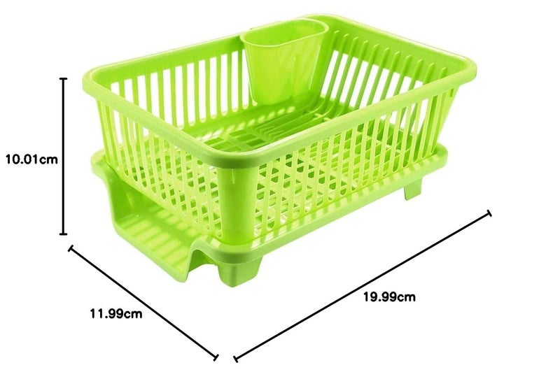 ROKOO Omkar s 3 in 1 Kitchen Sink Dish Drainer Drying Rack Utensils Washing Holder Plastic Basket Organizer with Tray and Utensil Cutlery Holder Cup (Green) - Image 5