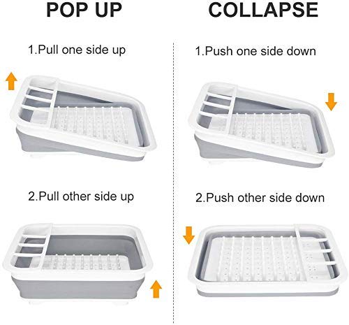 EASY SHOPE Collapsible Multipurpose Portable Dish Bowl Sink Rack - Foldable Silicone Kitchen Drainer Tub Basin Water Strainer with Utensil Holder and Serving Tray, 1-PCS - Image 3