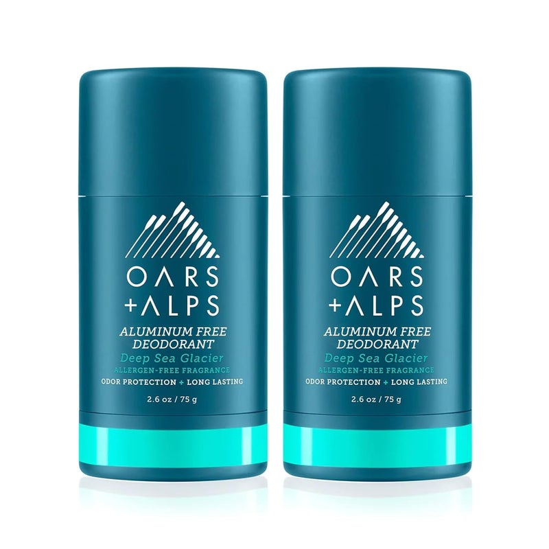 Oars + Alps Aluminum Free Deodorant for Men and Women, Easter Basket Stuffer, Dermatologist Tested and for Sensitive Skin, Vegan, Deep Sea Glacier, 2 Pack, 2.6 Oz Each