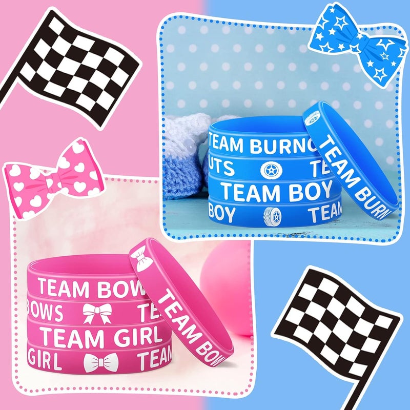 Civaner 48 Pcs Burnouts or Bows Gender Reveal Silicone Wristbands Team Boy Team Girl Bracelets Gender Reveal Bracelets for Baby Shower Gender Reveal Party Favors Blue and Pink - Image 5