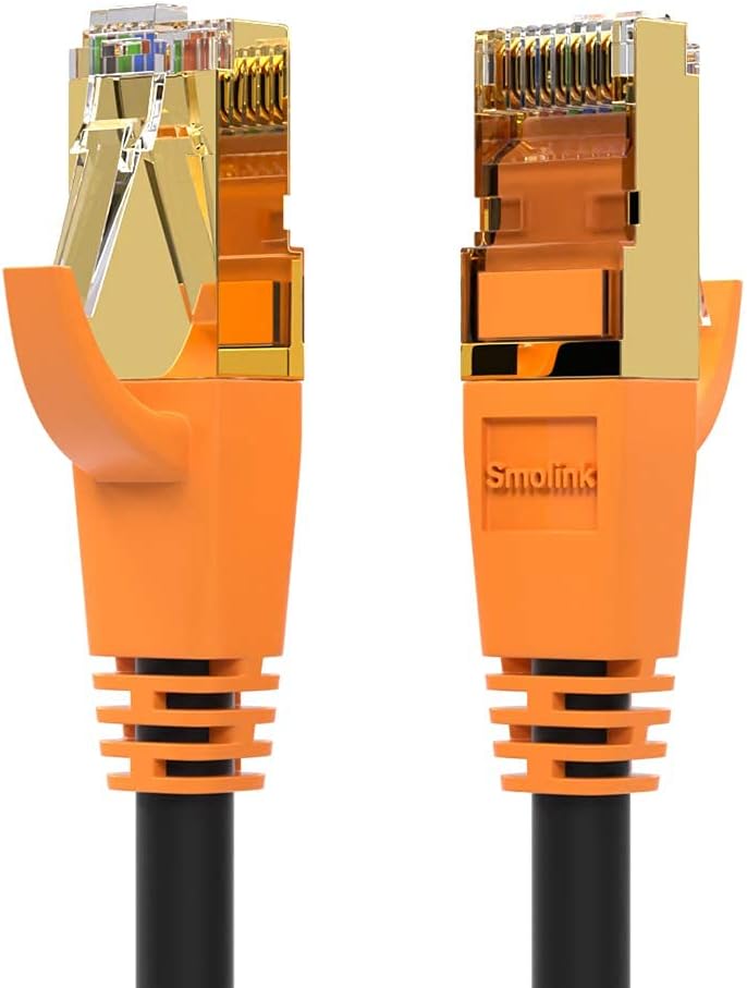 Smolink كابل إيثرنت Cat 8، بطول 1.5 قدم 3 أقدام 6 أقدام 10 أقدام 15 قدمًا 20 قدمًا 30 قدمًا 35 قدمًا 50 قدمًا 100 قدم، كابل شبكة إنترنت عالي السرعة ثقيل الاستخدام، كابل LAN محترف محمي داخل الجدار، للاستخدام الداخلي والخارجي - Image 1
