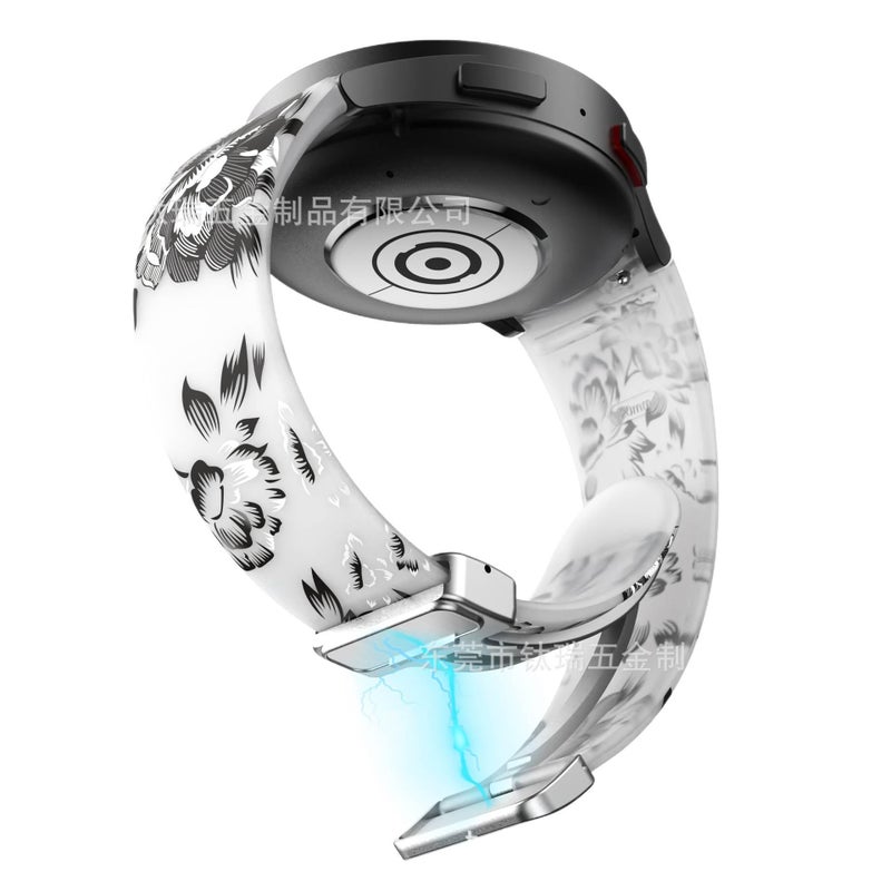 AD سوار ساعة ذكية رياضي من السيليكون متوافق مع Samsung Galaxy Watch 6 بملاءمة قابلة للتعديل وحزام ناعم للاستبدال اليومي باللون أبيض قابل للتعديل باللون الأبيض - Image 3
