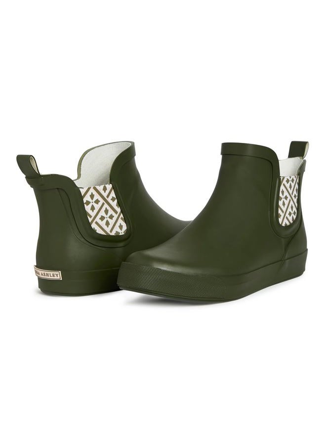 LAURA ASHLEY Ladies ELASTIC Mid Cut Ankle Height Rubber Rain Boots, Green, 9 - Image 4