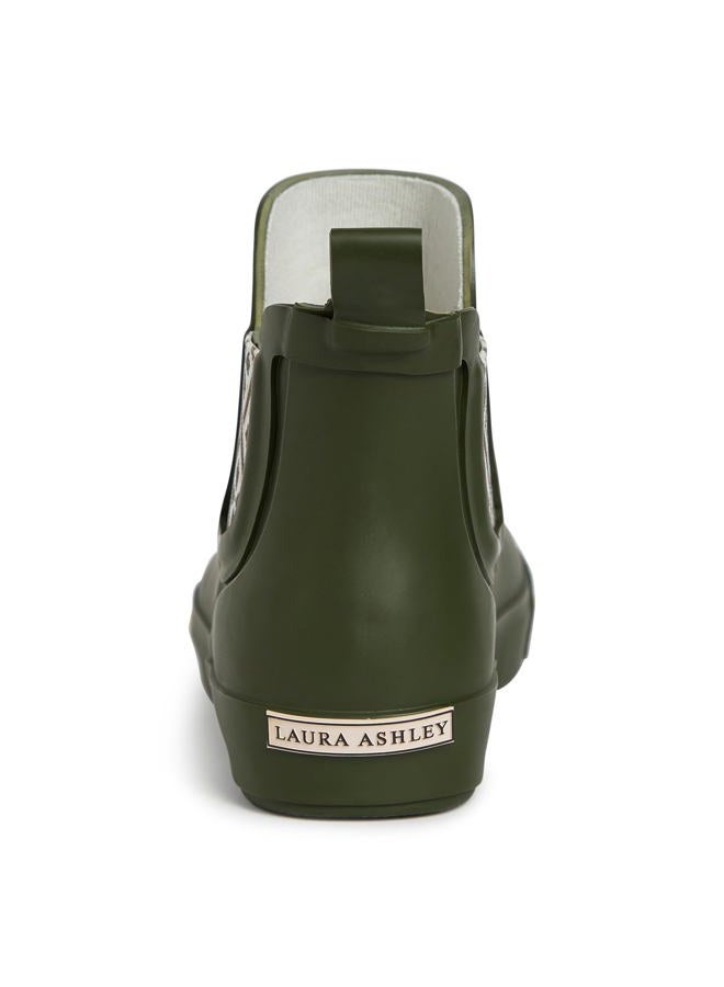 LAURA ASHLEY Ladies ELASTIC Mid Cut Ankle Height Rubber Rain Boots, Green, 9 - Image 3