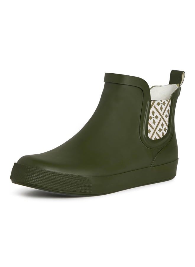 LAURA ASHLEY Ladies ELASTIC Mid Cut Ankle Height Rubber Rain Boots, Green, 9 - Image 1