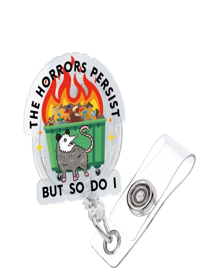 963RW Funny Possum Badge Reel, Dumpster Fire Mental Health Retractable Badge Reel Holder Gift for Nurse Doctor Colleagues Firefighters Social Workers - Image 1