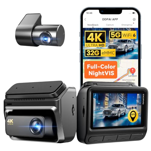 DDPAI Dash Cam Front and Rear, 4K + 1080P Dash Camera for Cars, Real 4K Dashcam with 32G eMMC, Full Color Night Vision, 5GHz WiFi 6, 7 Days Parking Mode, GPS, 3" IPS, ADAS, WDR, Loop Recording, Z60 - Image 1