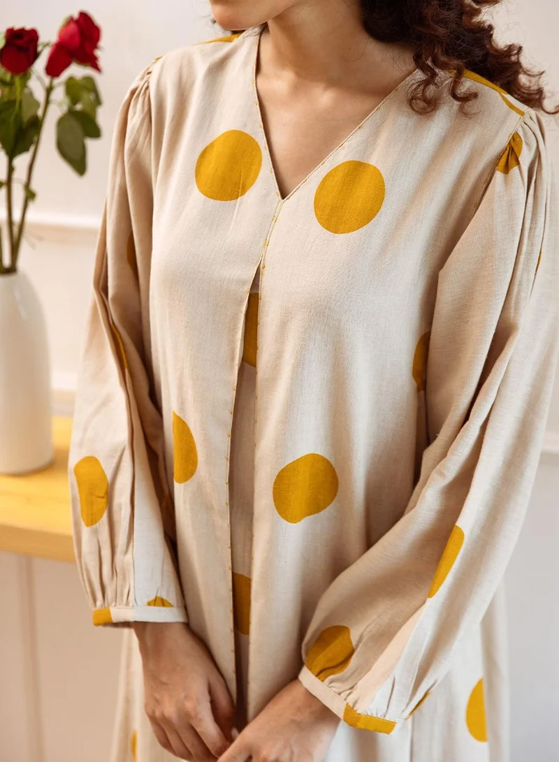 ISHIN Women's Yellow Cotton Blend Embellished Kaftan Full Length Palazzo Straight Fit Kurta Set
