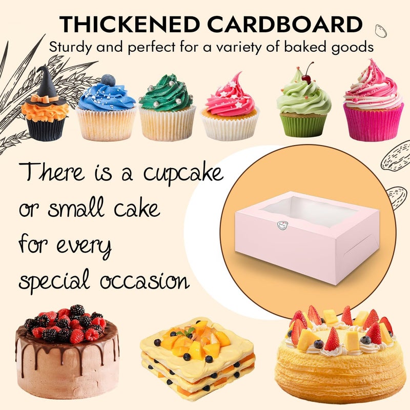 JCD 8 Packs Pink Bento Cake and Cupcake Box 1+8 Bento Box with Clear Window for 4-inch Cake and 8 Cupcakes Packaging Gift Baked Goods for Family Dinner Birthday Party Picnic Gift (Pink 1+8/8Pcs) - Image 4