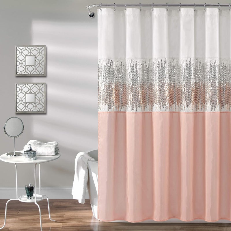 Lush Decor Night Sky Shower Curtain, 72" x 72", White & Blush - Image 1