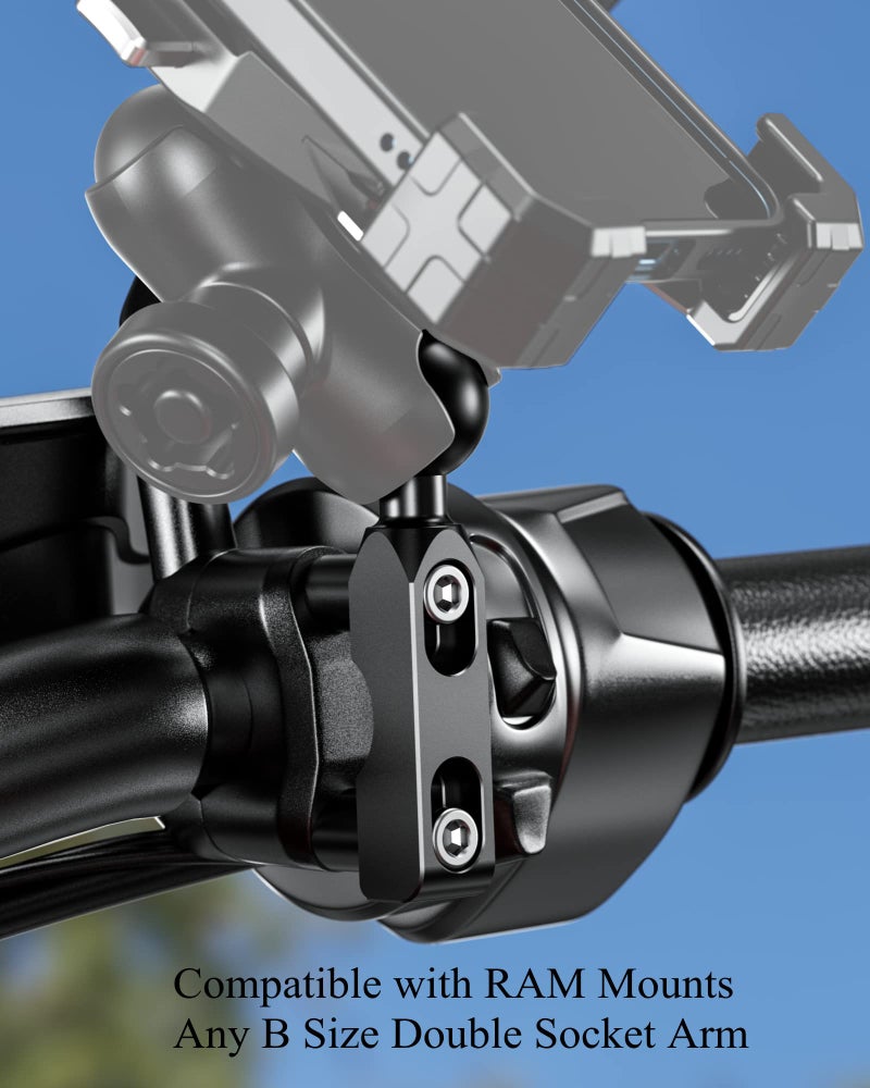 BRCOVAN Aluminum Alloy Mount Base with 1'' TPU Ball for Motorcycle Brake/Clutch Reservoir Compatible with RAM Mounts B Size 1'' Ball Double Socket Arm & Bike Motorcycle Phone Holder - Image 3
