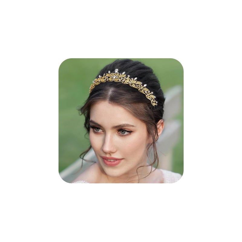 تاج SWEETV الذهبي للنساء تاج الأميرة للفتيات إكسسوارات شعر كريستالية عتيقة لحفلات الزفاف أعياد الميلاد حفلات التخرج مسابقات كوينسيانيرا