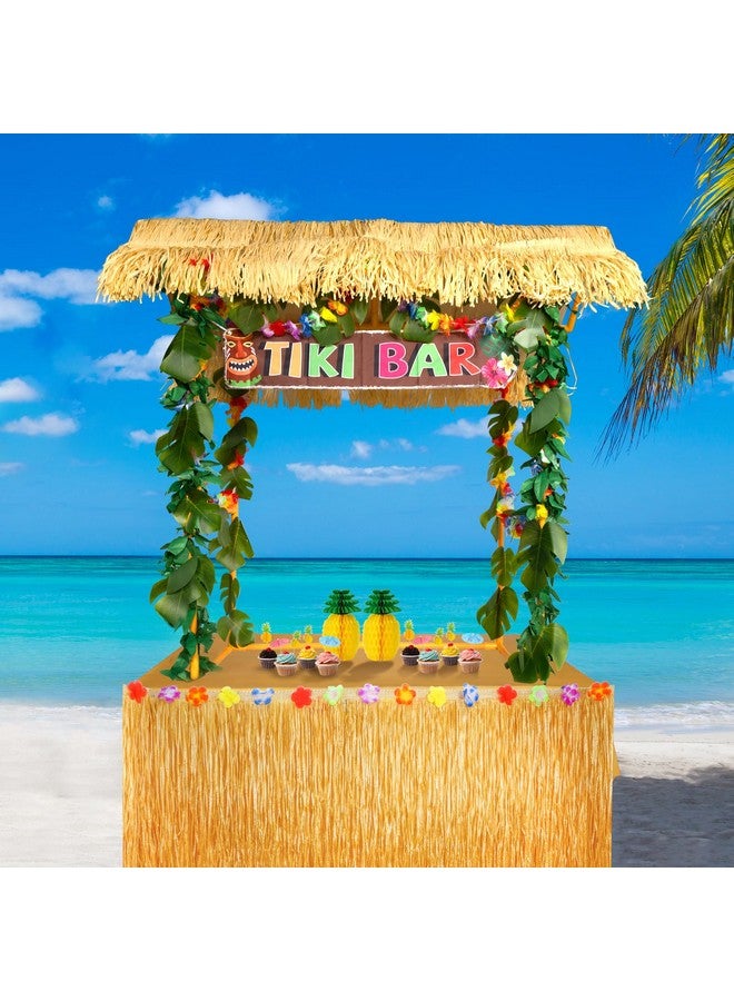 Auihiay Auihiay 50PCS Tiki Bar Hut Kit, Tiki Hut Decoration Includes Tiki Bar, Banner, Roof, Palm Leaves, Flower Garland and Table Skirt, Great Hawaiian Pool Beach Luau Party Decor Supplies - Image 1