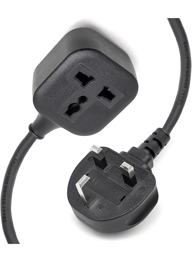 Smart Design Solutions 1 Way Universal Extension Cord 1m (3.3 feet), Long &Thick Electric Cable, Industrial Black Power Strip for Lengthen Power to Outdoor Garden/Indoor Utility Room/Workshop, 13A 3250W (1m)  - Image 1