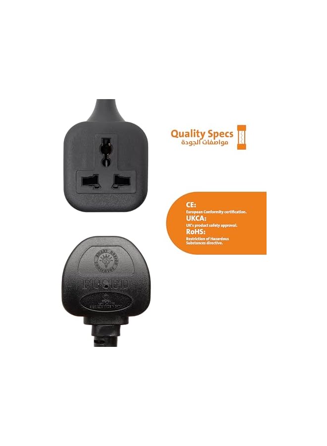 Smart Design Solutions 1 Way Universal Extension Cord 1m (3.3 feet), Long &Thick Electric Cable, Industrial Black Power Strip for Lengthen Power to Outdoor Garden/Indoor Utility Room/Workshop, 13A 3250W (1m)  - Image 4