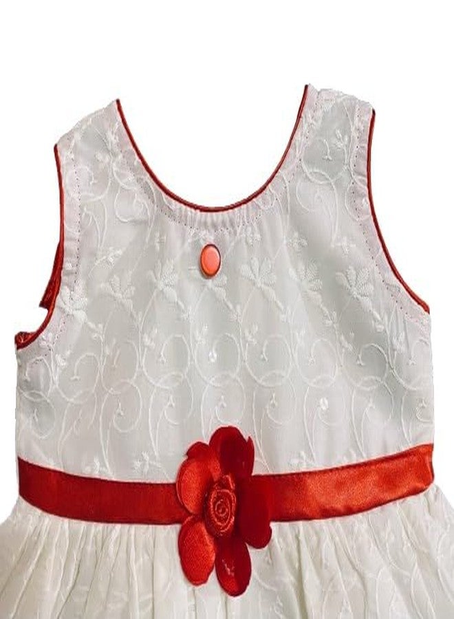 MaCare Baby Girl's Chikankari Frock Eyelet Lace Dress with Red Rose Belt and Bloomer, White, Sleeveless Birthday, Outfit Frock (in, Age, 6 Months, 12 Months, Regular, White Red) - Image 3