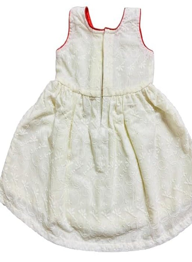 MaCare Baby Girl's Chikankari Frock Eyelet Lace Dress with Red Rose Belt and Bloomer, White, Sleeveless Birthday, Outfit Frock (in, Age, 6 Months, 12 Months, Regular, White Red) - Image 4