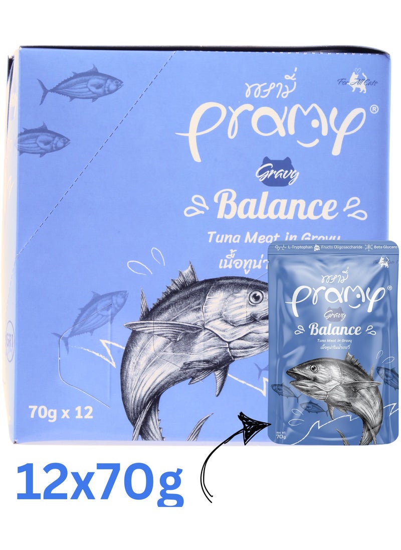 Pramy Cat Wet Food With Tuna In Gravy Flavor For All Life Stages- 12x70g - Nutritious and Delicious Wet Cat Food  - Image 1
