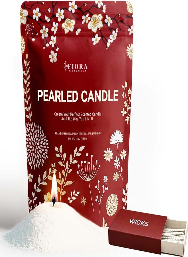 Fiora Naturals Pearled Candle Sand with Wicks - 1 Lb Sand Wax Beads & 20 Cotton Wicks - DIY Refillable Candle Making Kit, Long-Lasting, Smoke-Free, Clean Burning Christmas Gift Snow Candles - Image 1