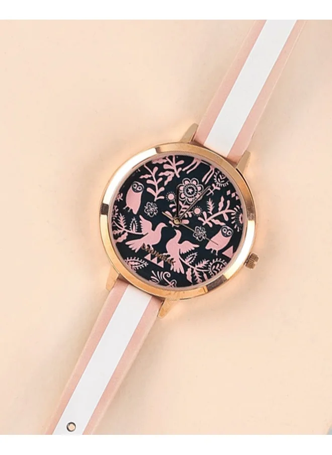 تشامباك Floral Birds Wrist Watch- Pink