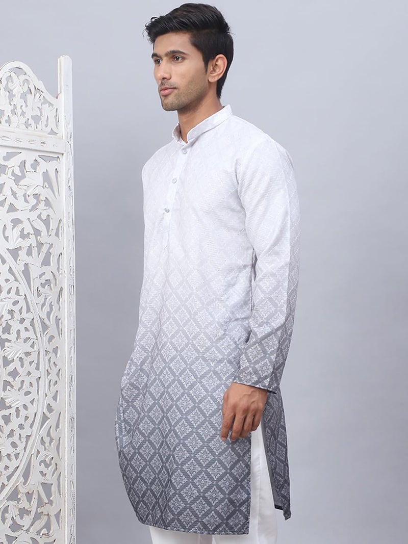 Jompers Grey Men's Ombre Pure Cotton Straight Kurta (Grey, XL) - Image 3