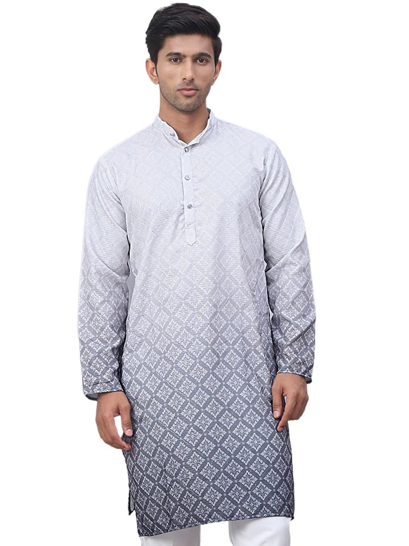 Jompers Grey Men's Ombre Pure Cotton Straight Kurta (Grey, XL) - Image 1